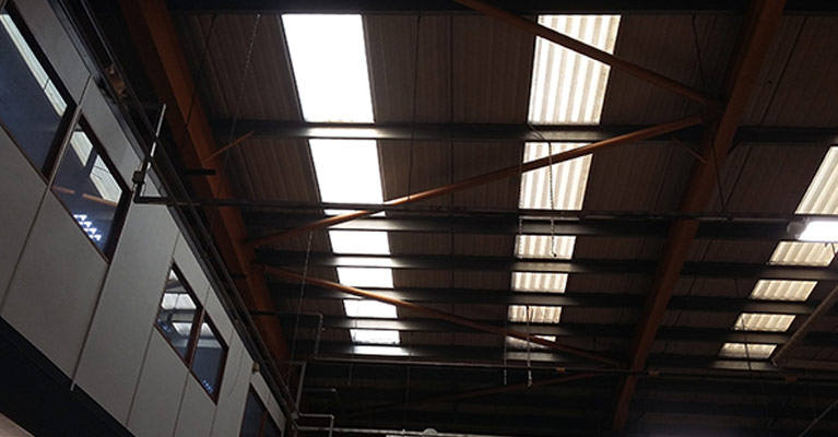 Inside view showing vast difference between old and new grp rooflights